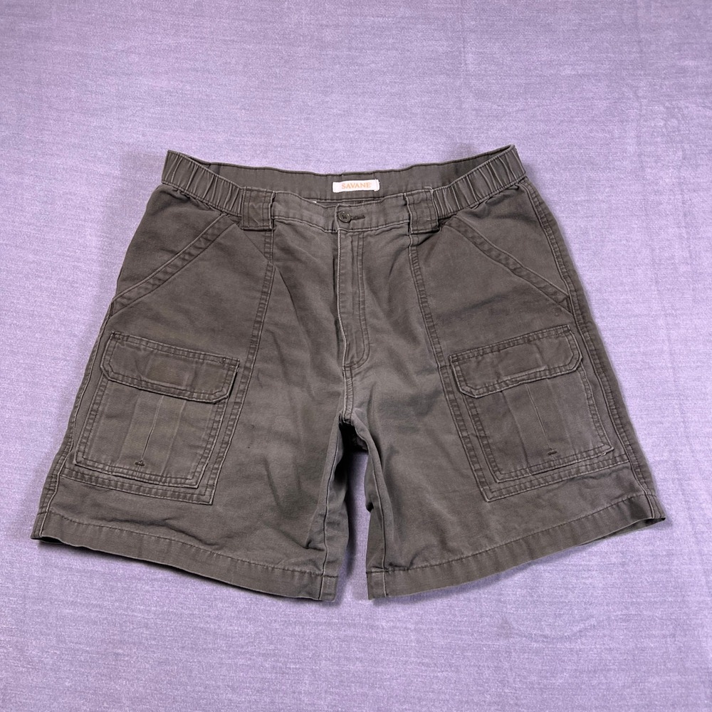 Savane Cargo Elastic Waist Mid Rise Utility Shorts Wmns Sz 35 Gray Cotton Canvas